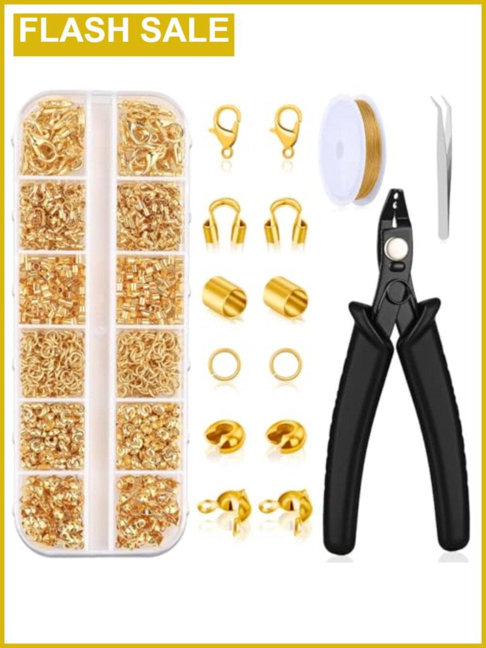 1200 Pcs Crimp Beads Kit Jewelry Making Supplies Crimp Covers Tubes Wire